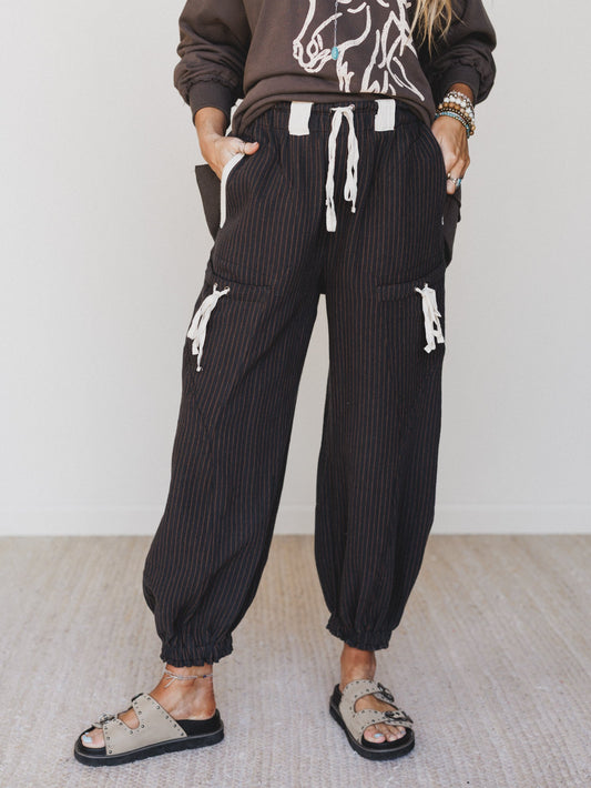 Ahoy Boho Striped Joggers - Midnight