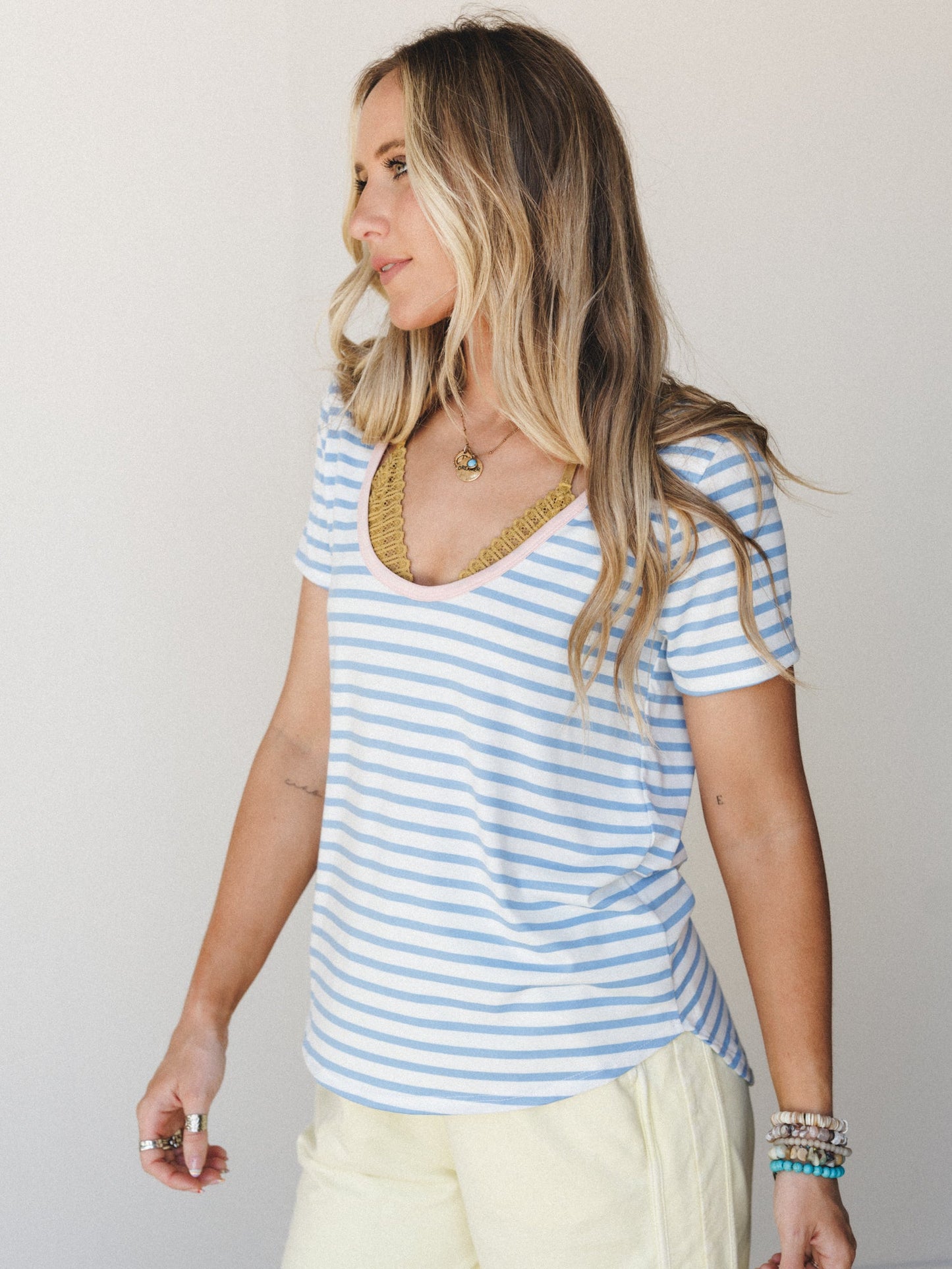 The Nest Scoop Neck Bralette Tee - Sky Blue