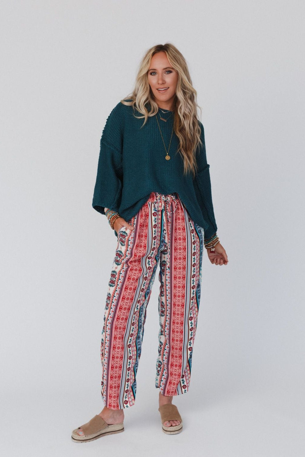 The Nest Staycation Wide Leg Drawstring Pant - Red Clay