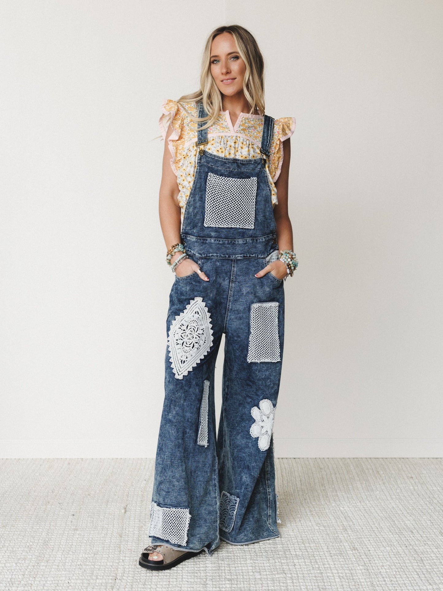 Flower Patch Overalls - Indigo