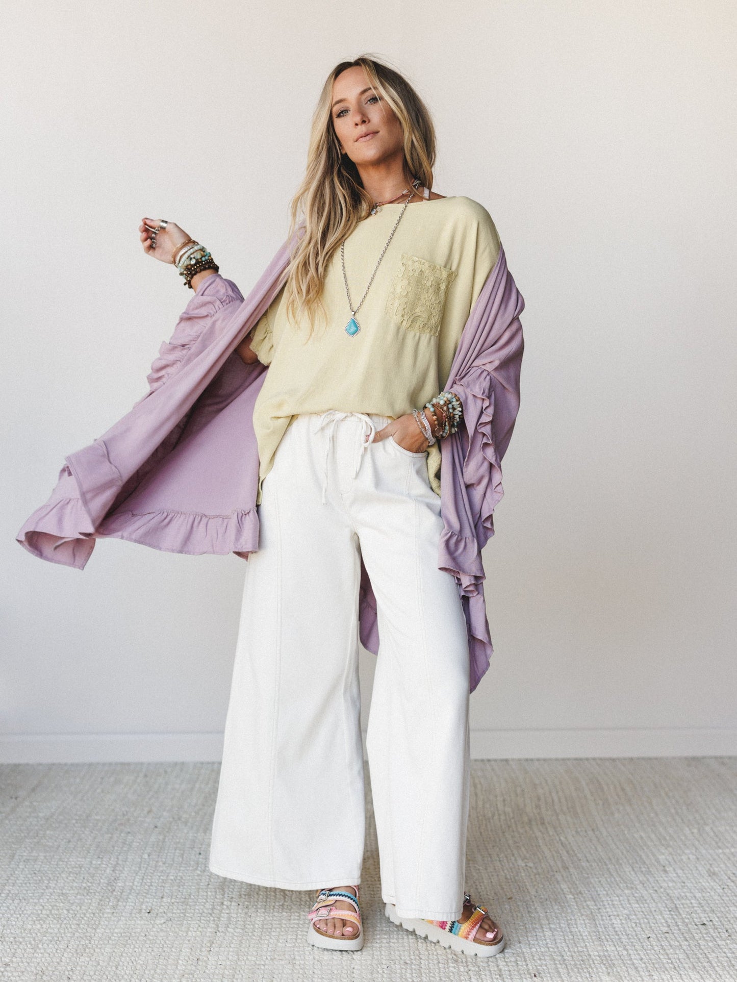 Surf's Up Wide Leg Jeans - Ecru