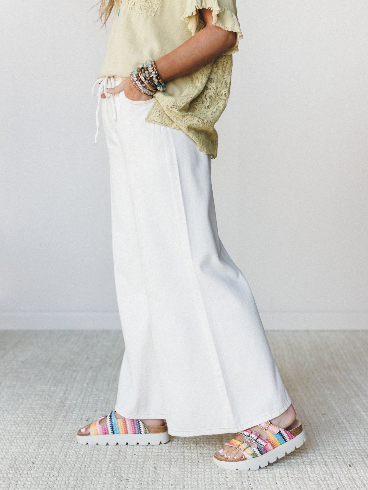 Surf's Up Wide Leg Jeans - Ecru