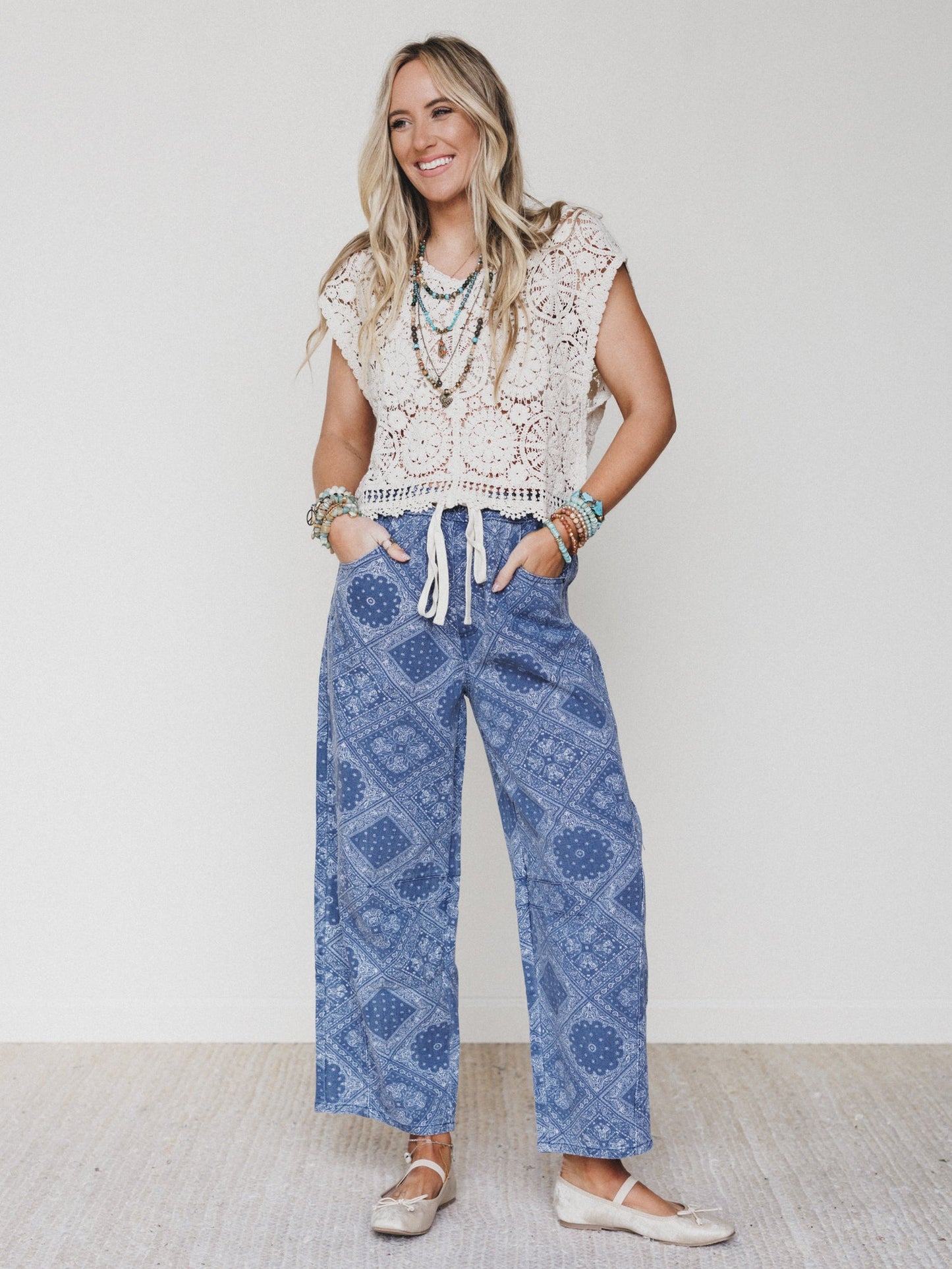 The Nest Coastal Drift Printed Pants - Navy