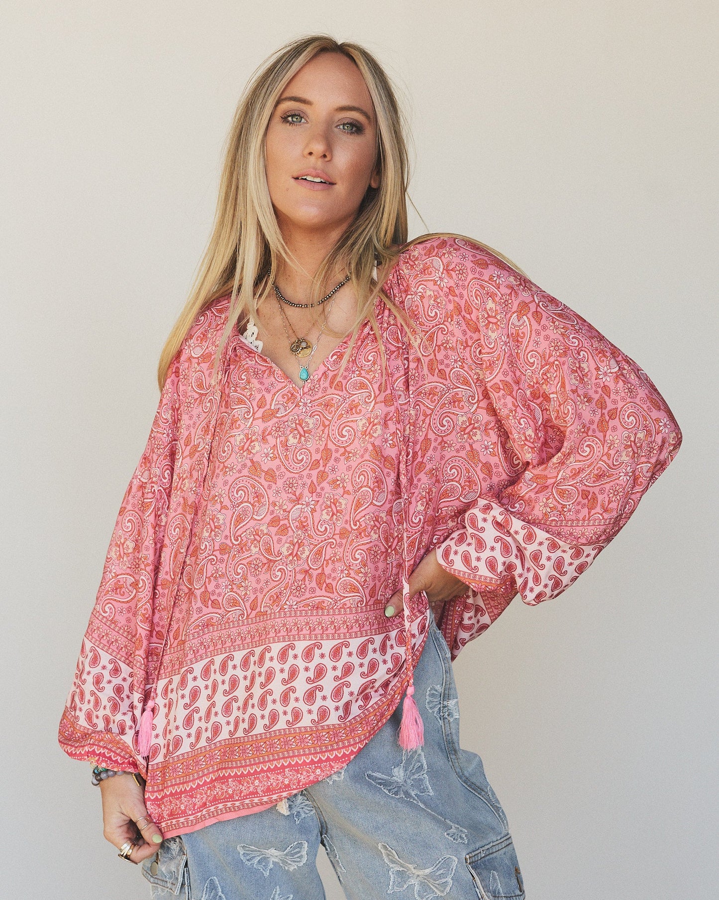 The Nest Lani Border Print Top - Pink Border Print