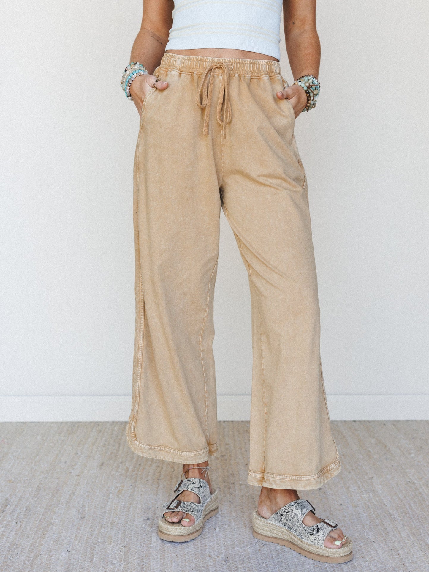 So Comfy Wide Leg Pant Cropped Length - Brown