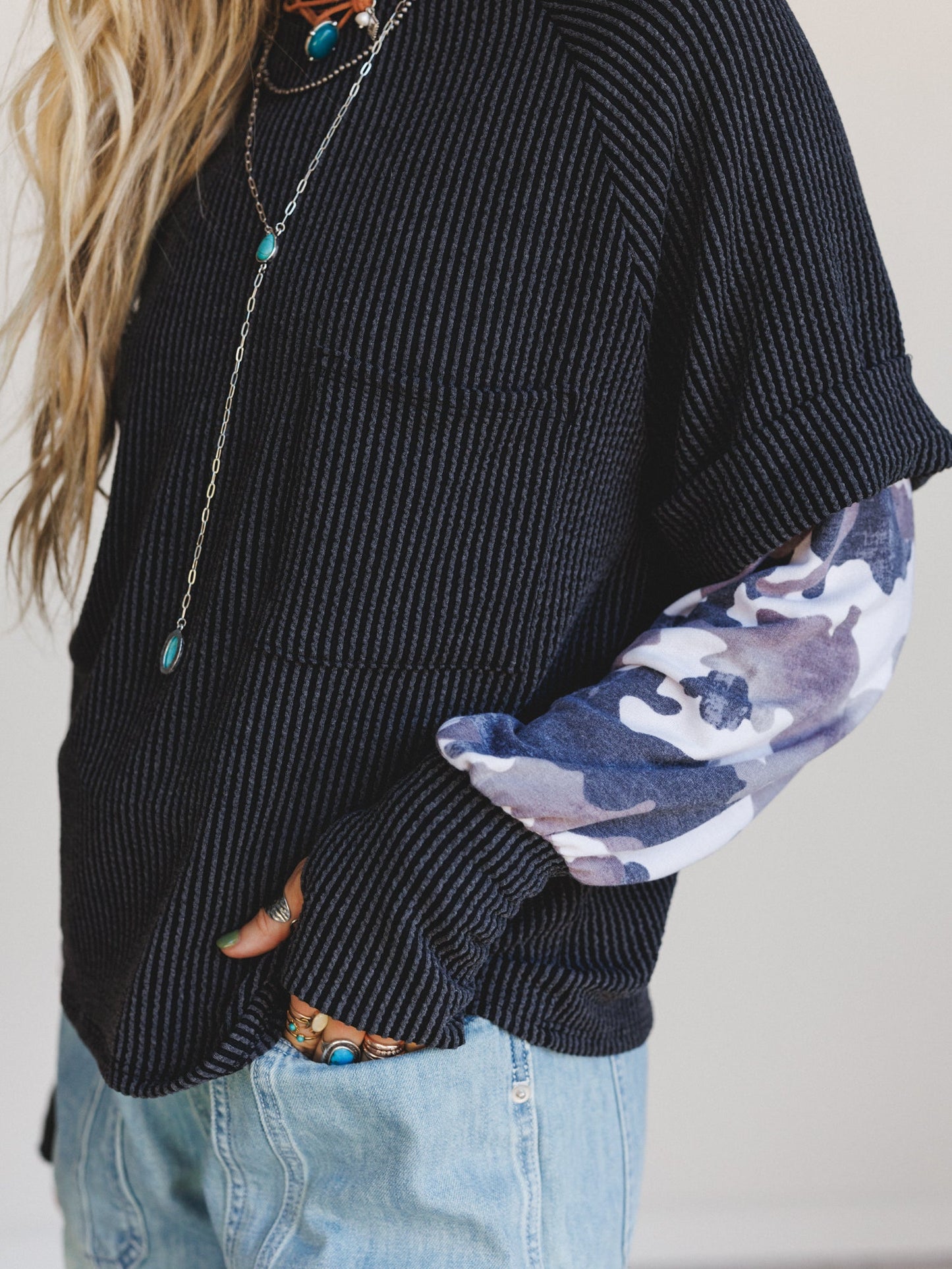 The Nest Better Together Layered Contrast Top - Camo