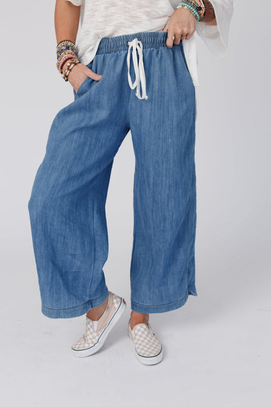 So Comfy Wide Leg Denim Pant - Denim - Pre Order