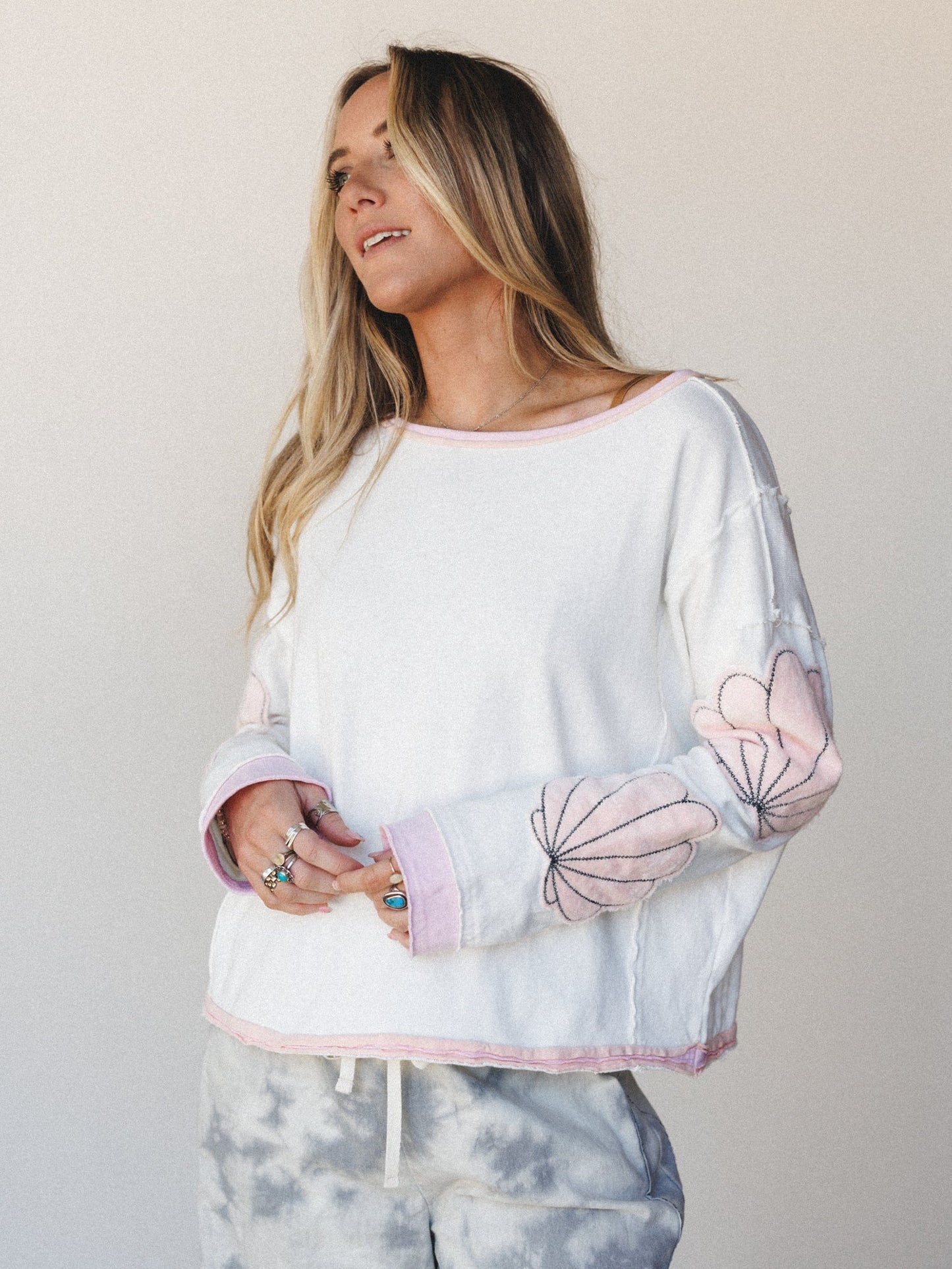 By The Shore Long Sleeve Top - Shell Whisper