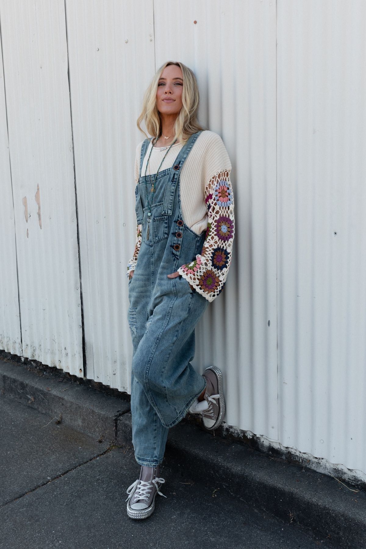 High Hopes Slouchy Pocket Denim Overalls - Blue Pockets