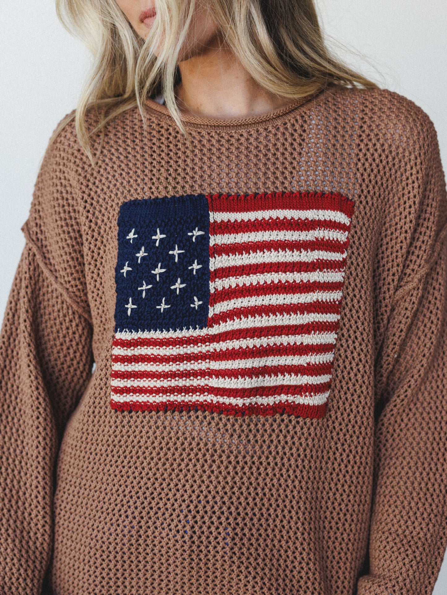 Americana Open Knit Sweater - Deep Camel