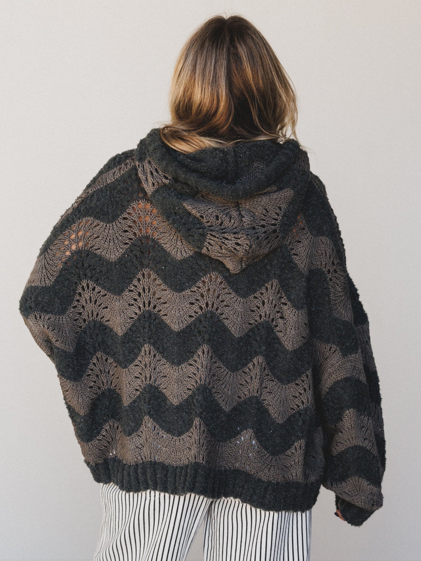 Wavy Knit Hoodie - Charcoal