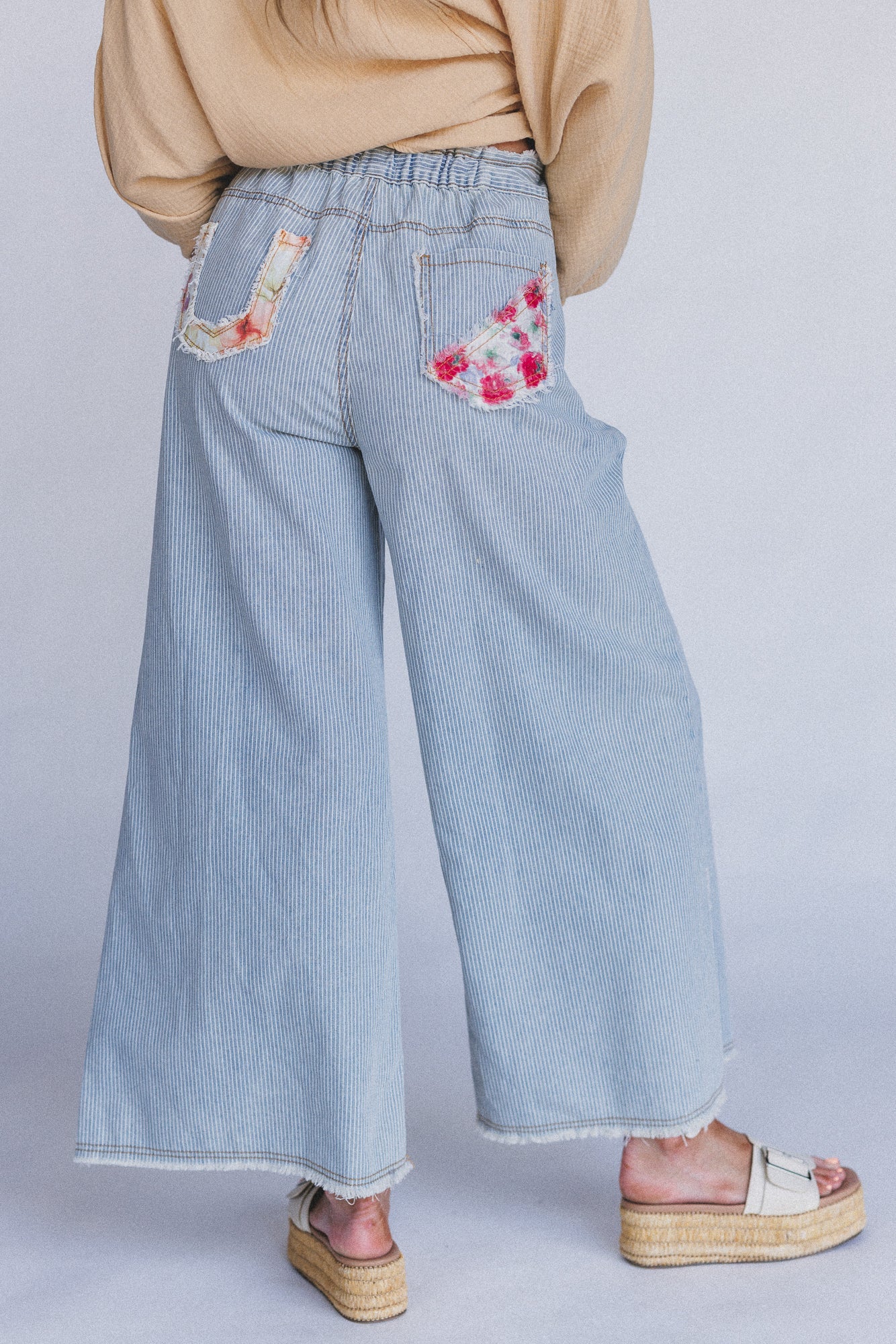 Coastal Lines Striped Patchwork Pants - Denim