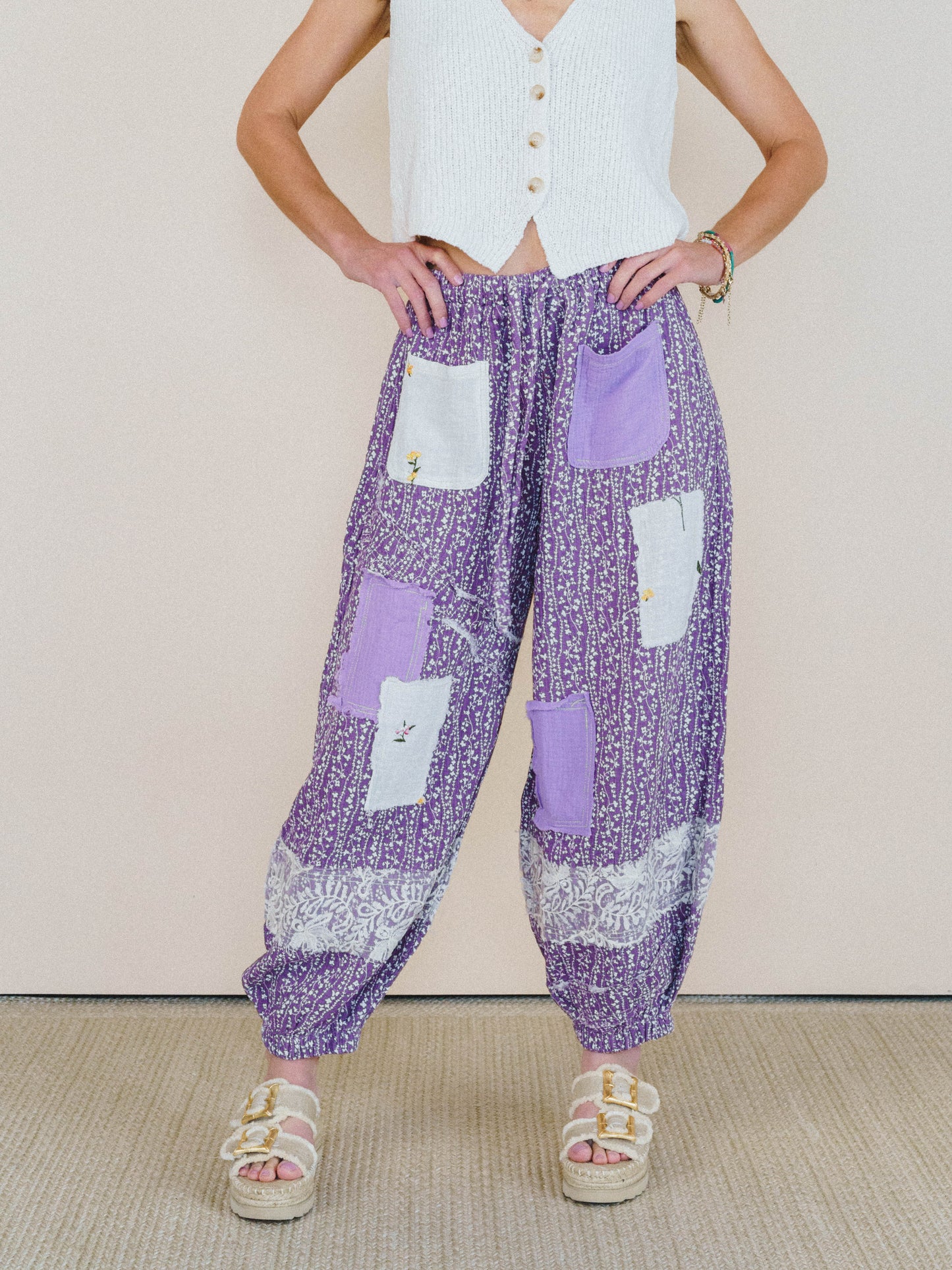 Jeanie Patchwork Pants - Lilac
