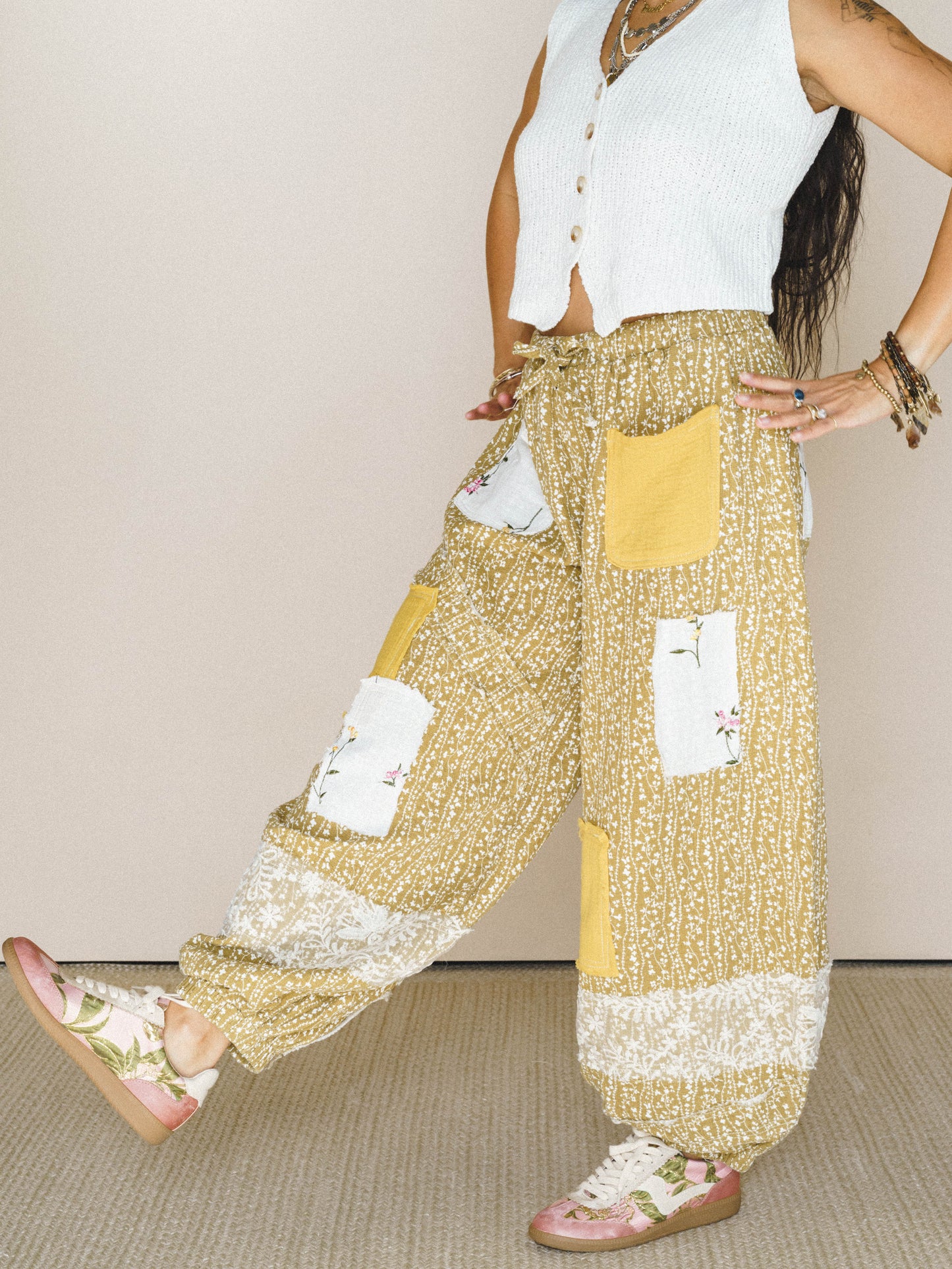 Jeanie Patchwork Pants - Mustard
