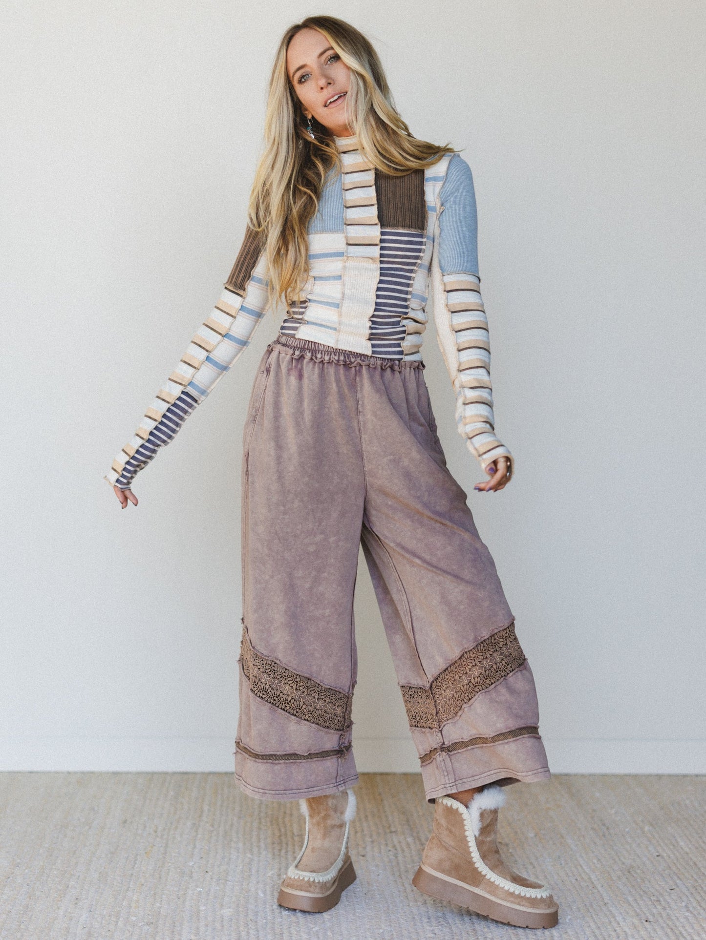 Country Sunshine Crochet Wide Leg Pant - Mocha