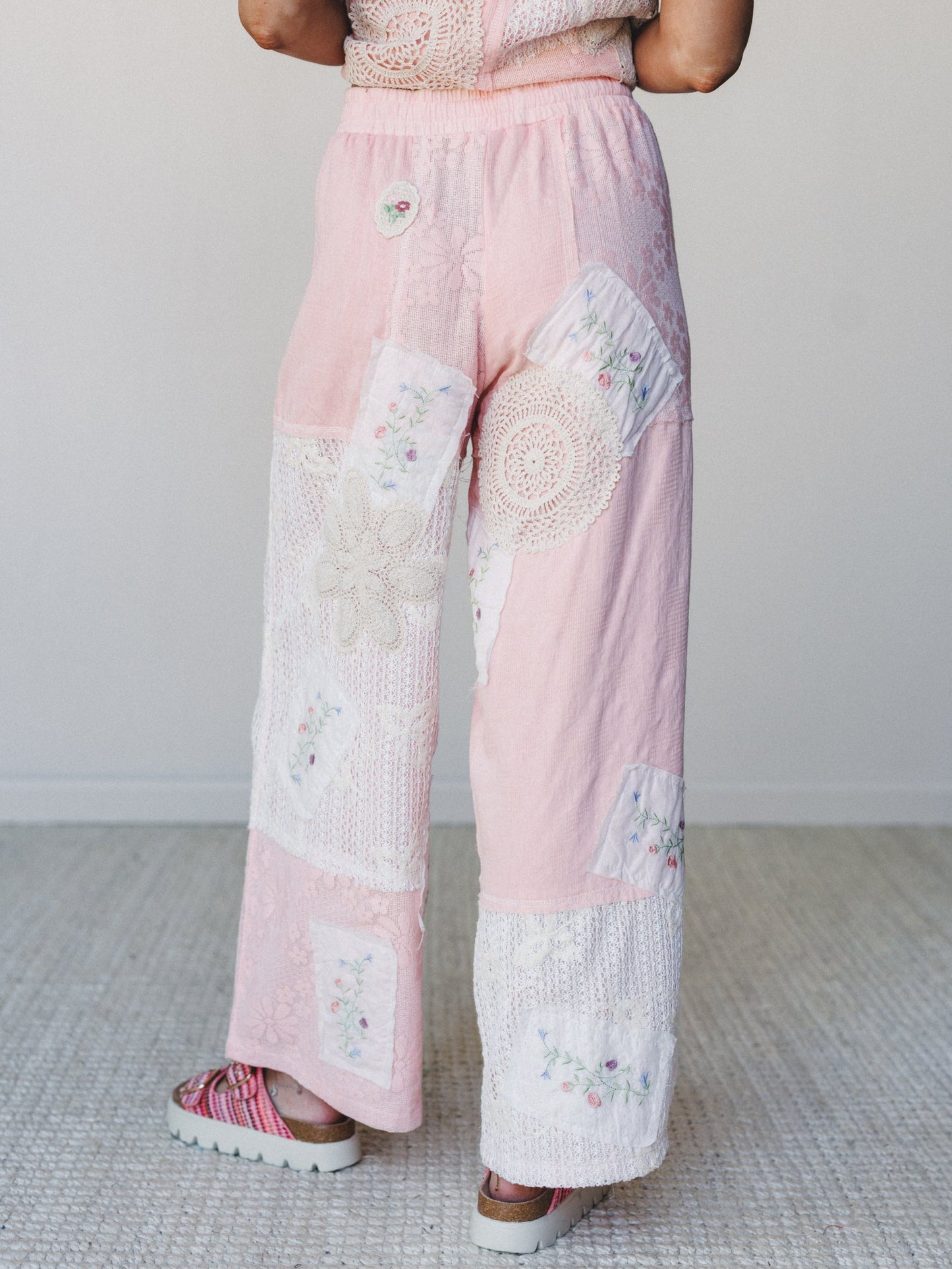 Patchwork Parade Woven Pants - Pale Pink