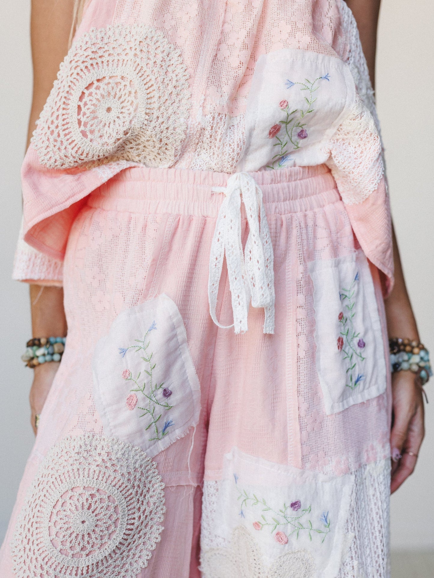 Patchwork Parade Woven Pants - Pale Pink