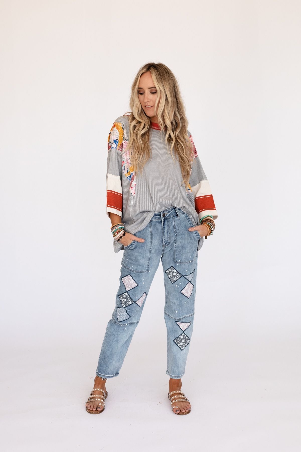 Britt Patchwork Top - Dark Gray