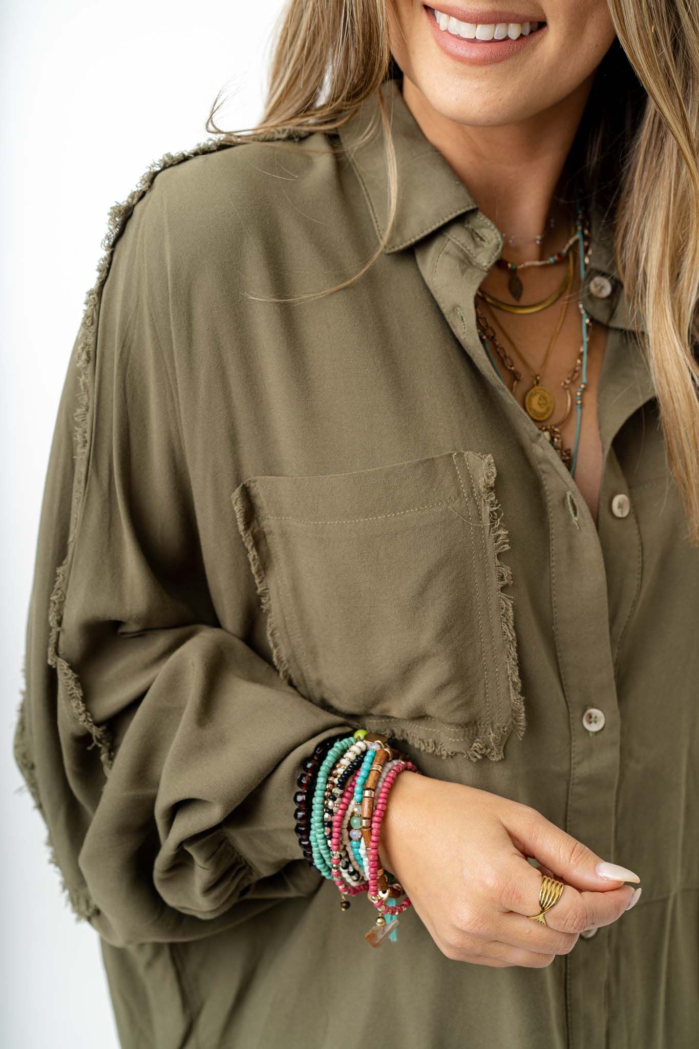Bradley Button Down Top - Olive