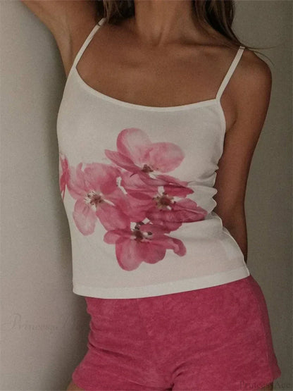 Slim Flower Print Spaghetti Strap Crop Top
