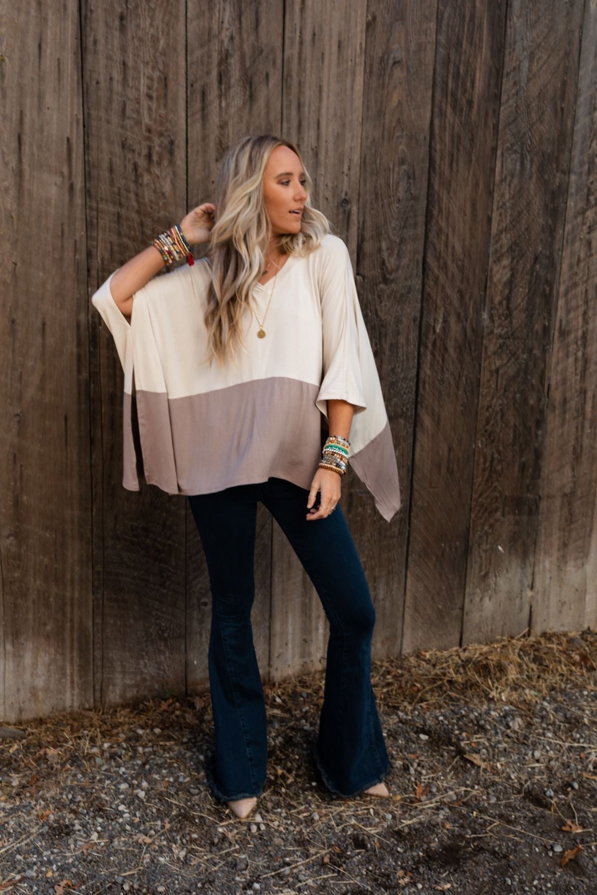 The Nest Coffee Sunsets V Neck Top - Cream Mocha