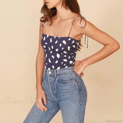 Vintage Floral Smocked Tie Strap Slim Fitted Crop Cami Top